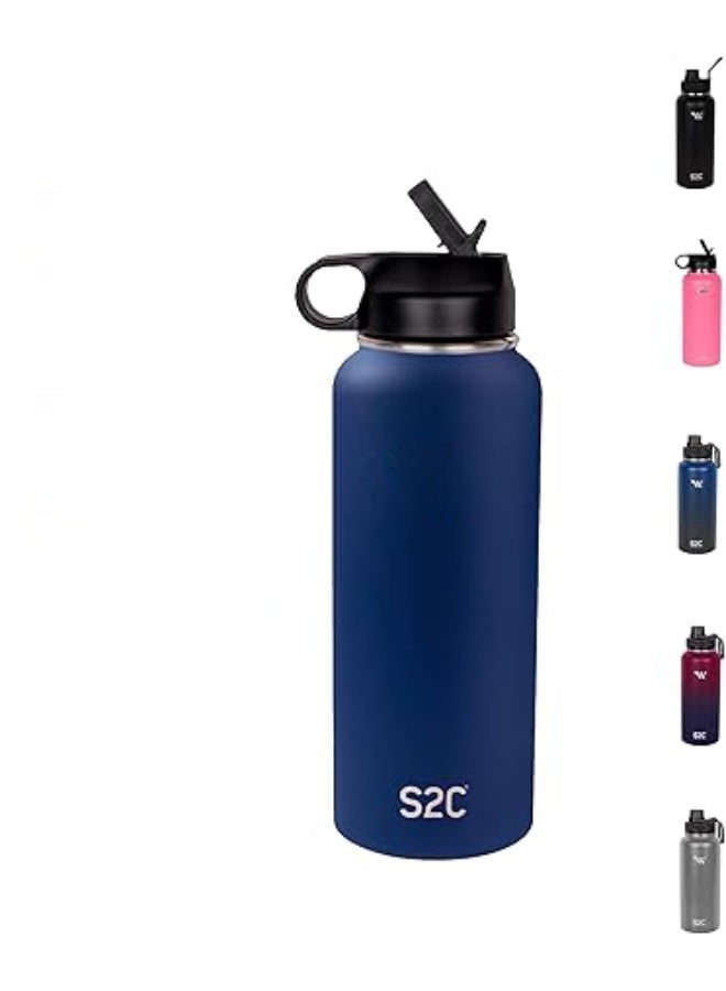 S2C 1200ml insulated water bottle, double wall, made of 18/8 stainless steel, with straw, suitable for sports, thermos, hot water bottle, gym bottle (blue) - Image 1